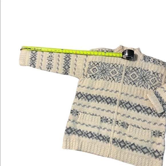 Vintage Hand Knit Jones NY Wool Cardigan Sweater PL Cream Blue  Zip Pockets - Picture 4 of 9
